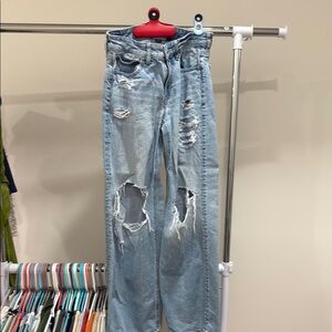 American Eagle Outfitters Light Blue Distressed Flare Jeans